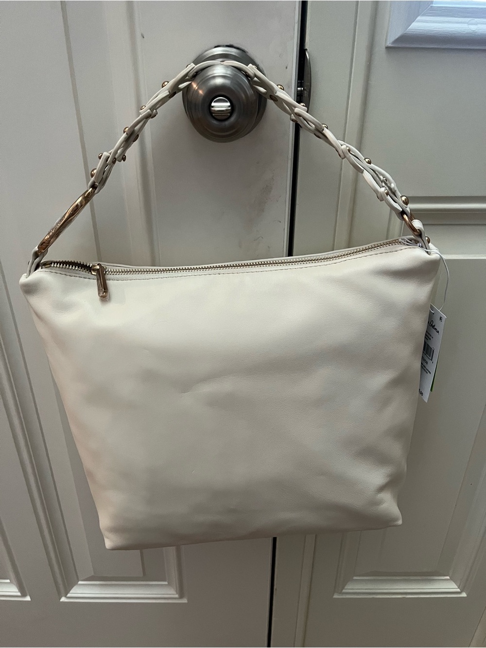 Sam Edelman Designer Leather Ivory Shoulder Hobo Bag with Detailed Strap